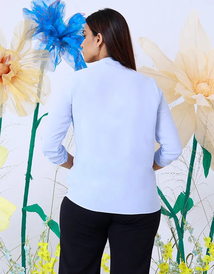 Tab Sleeve Blouse with Embroidered Pocket