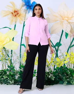 Tab Sleeve Blouse with Embroidered Pocket