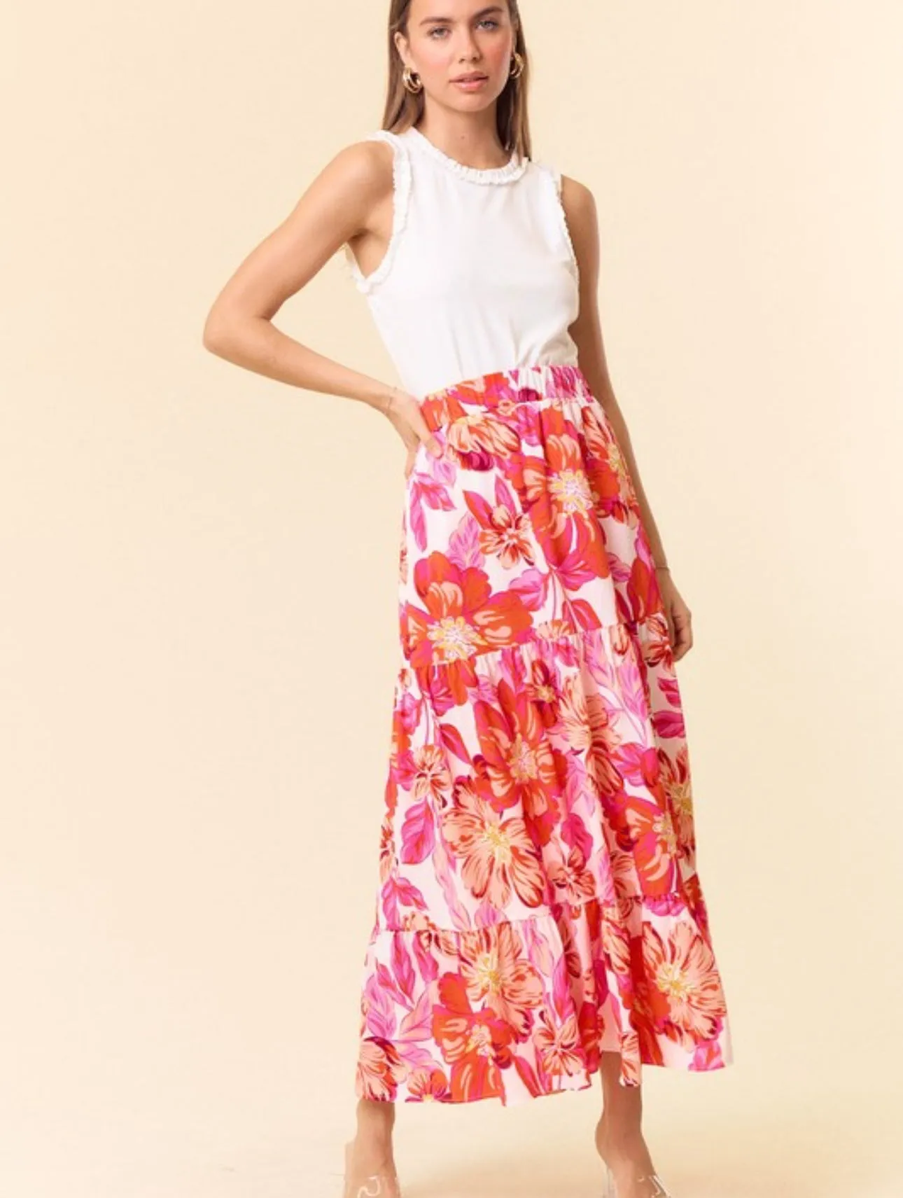 Tanner Maxi Skirt- Coral/Fuchsia