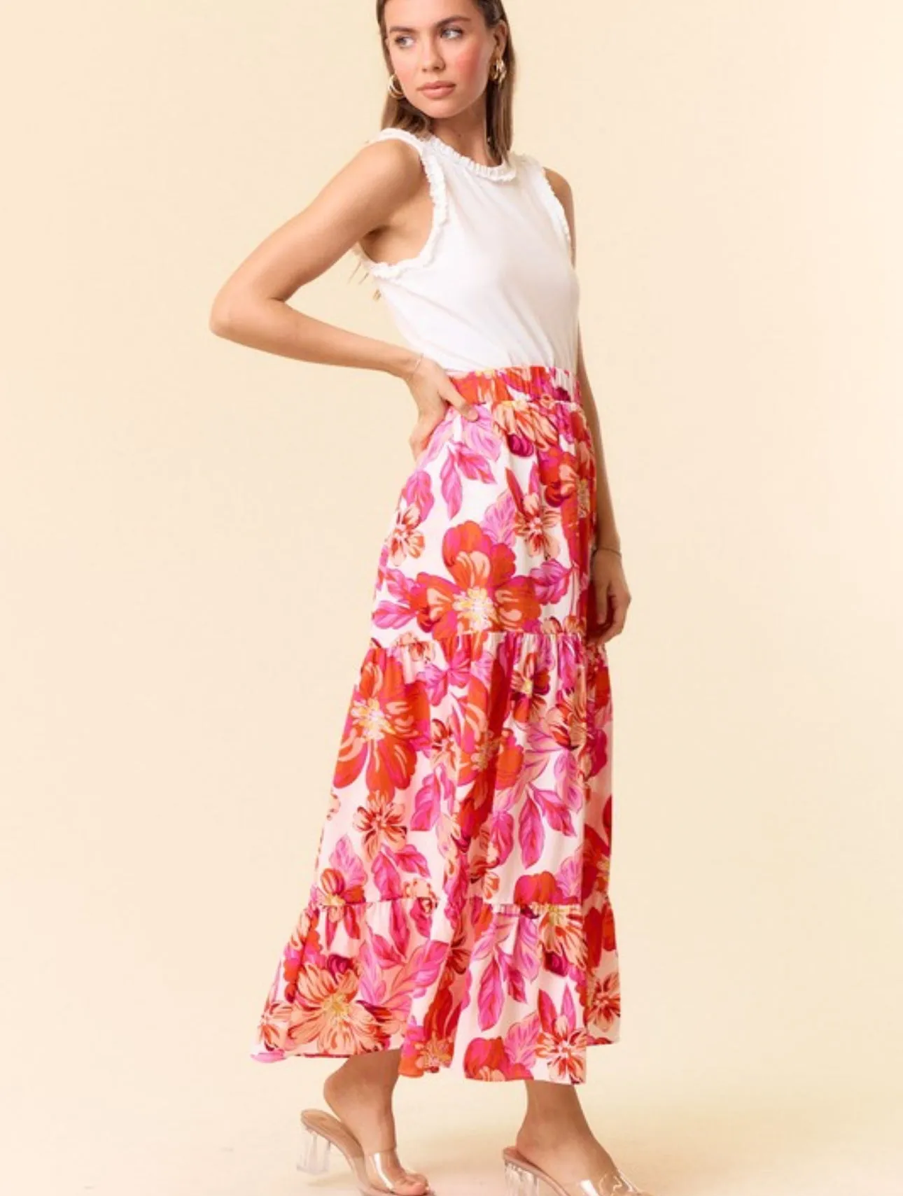 Tanner Maxi Skirt- Coral/Fuchsia