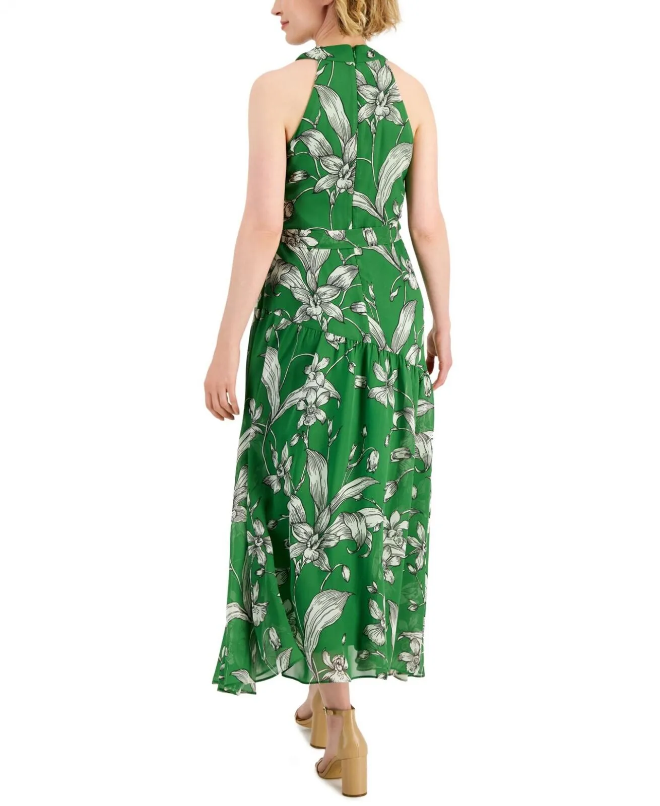 Taylor Womens Printed Crisscross Maxi Dress 2885M Shamrock Green 12