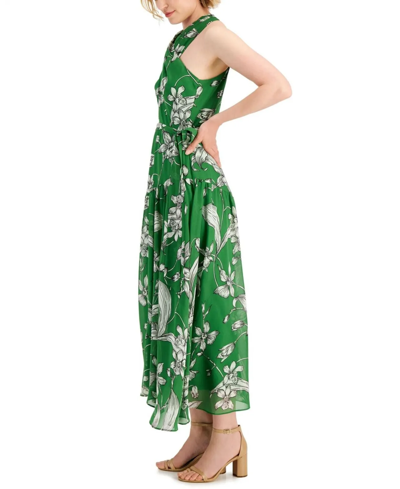 Taylor Womens Printed Crisscross Maxi Dress 2885M Shamrock Green 12