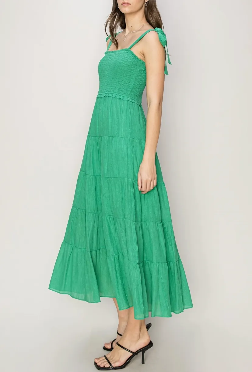 Tie Shoulder Tiered Maxi Dress