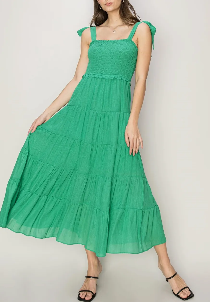 Tie Shoulder Tiered Maxi Dress