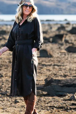 TMB Essential Linen Shirt Dress - Black