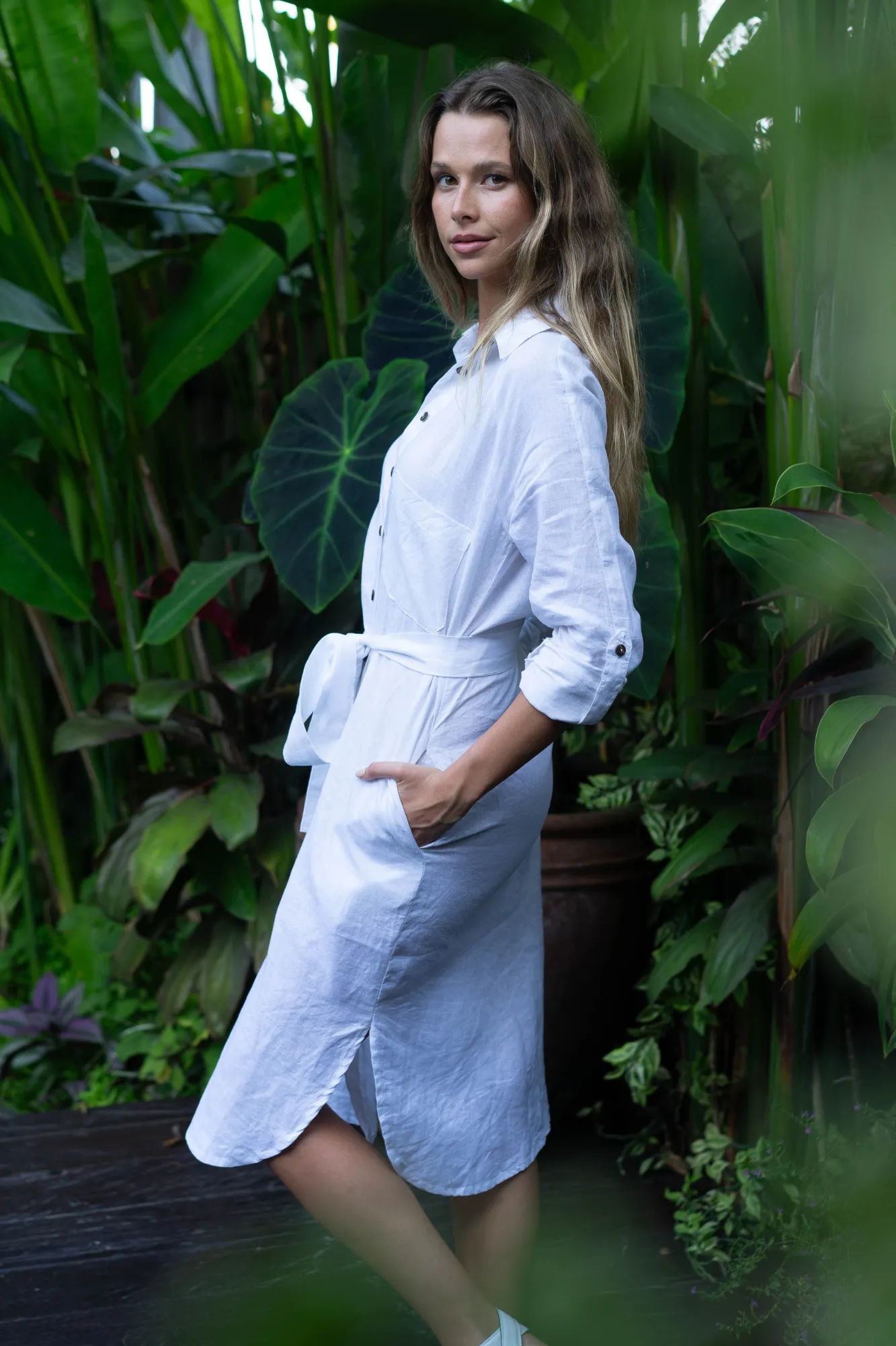 TMB Essential Linen Shirt Dress - White