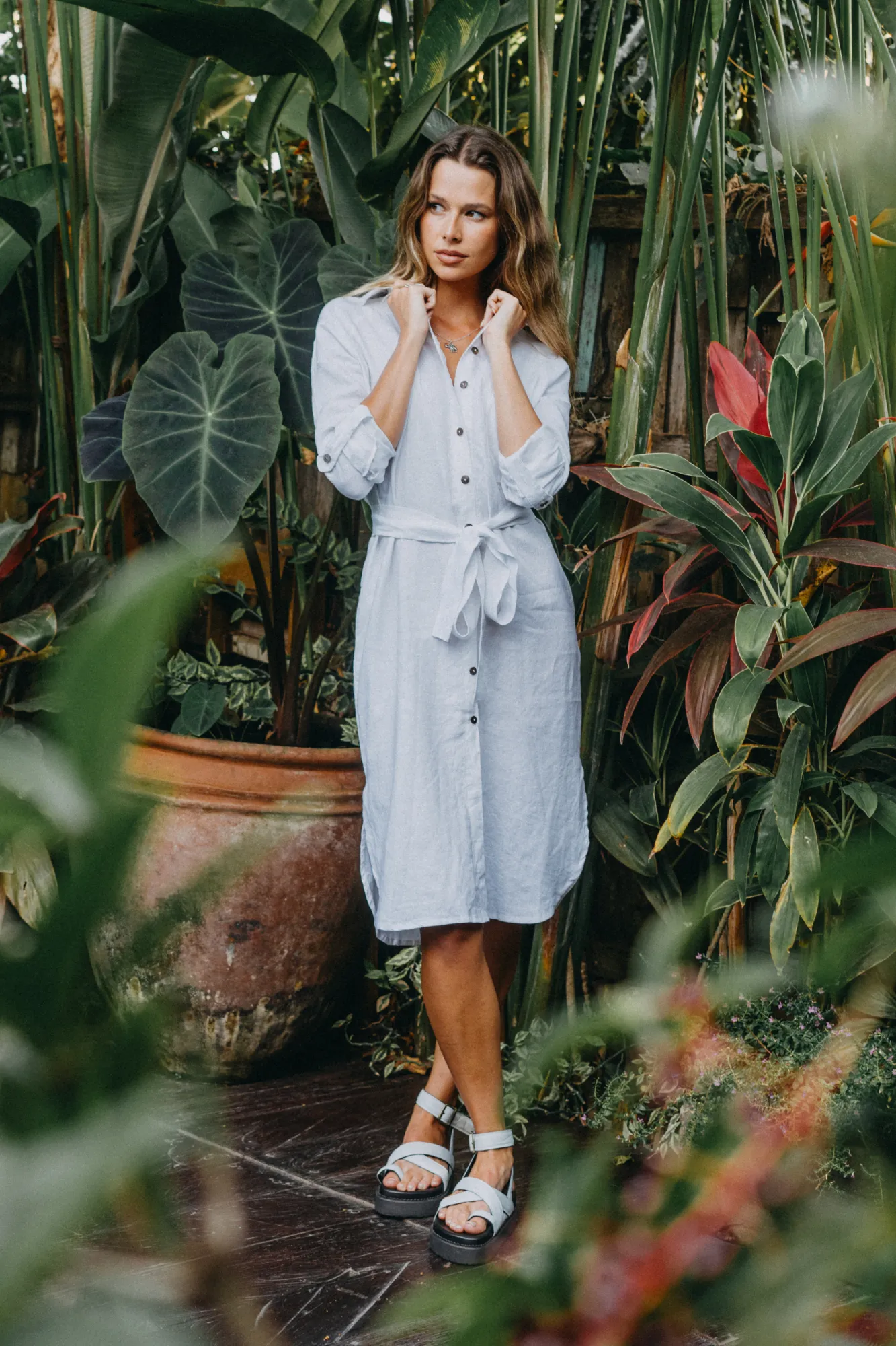 TMB Essential Linen Shirt Dress - White