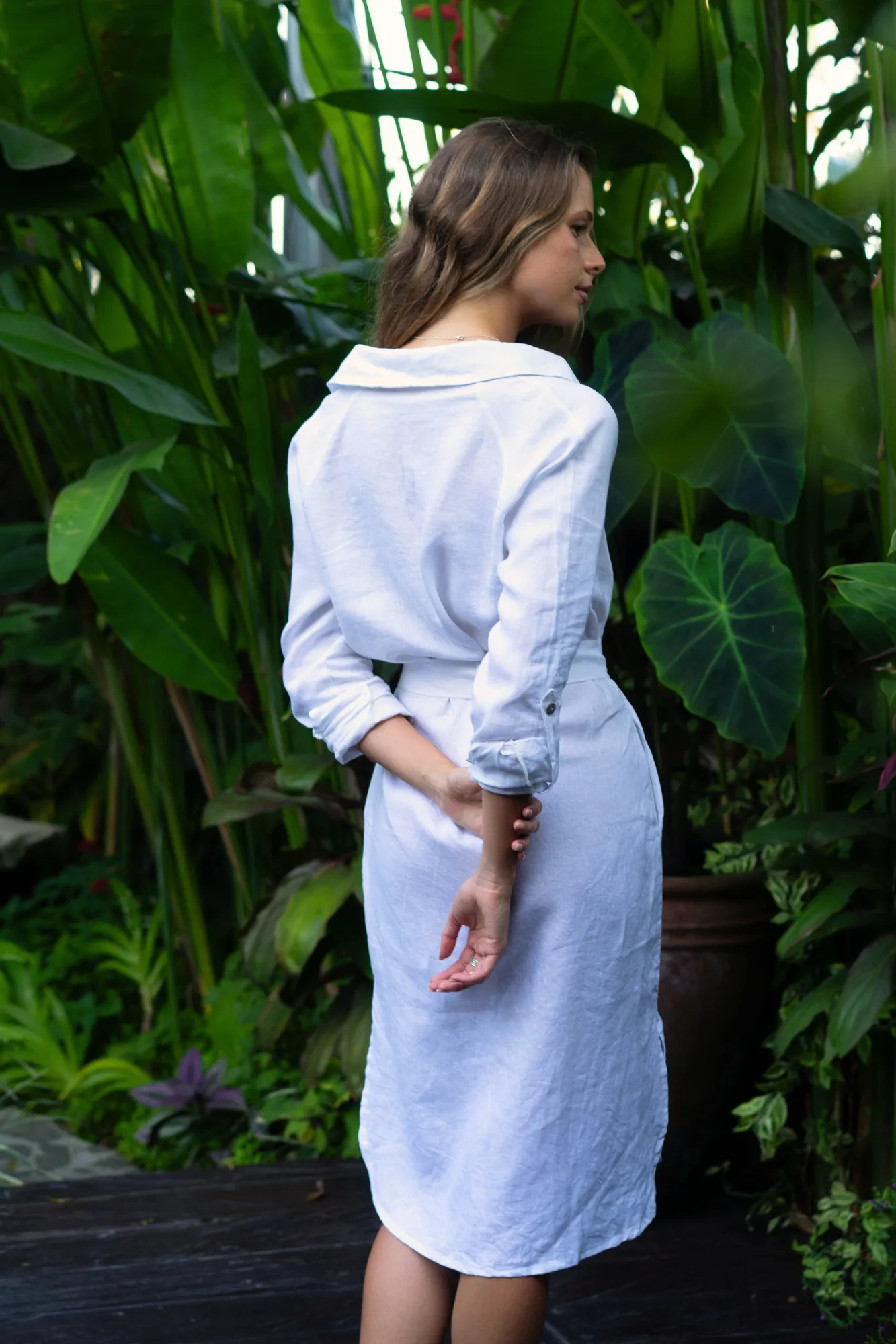 TMB Essential Linen Shirt Dress - White