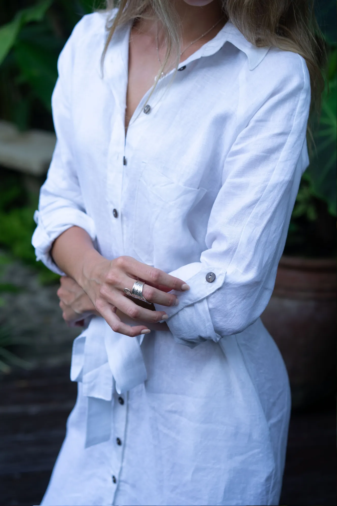 TMB Essential Linen Shirt Dress - White