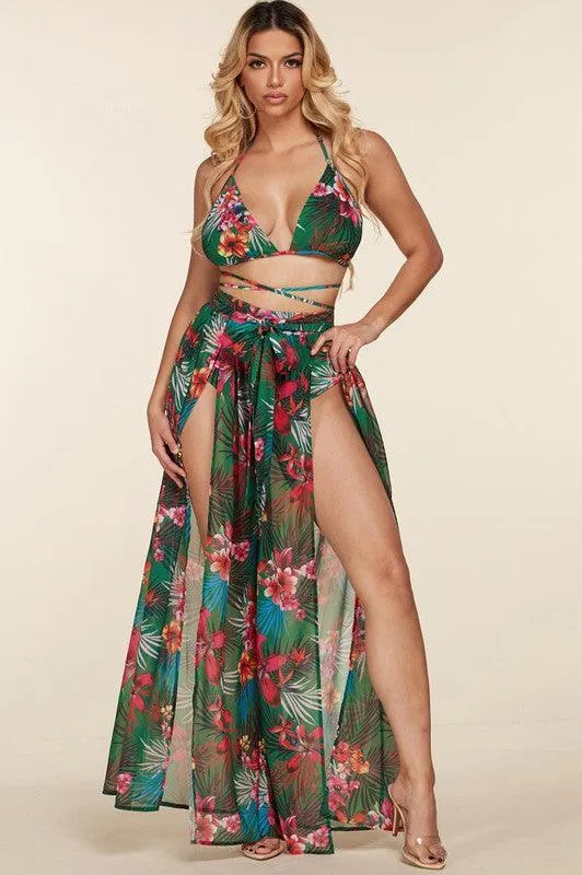TROPICAL PRINT MAXI DRESS BIKINI STYLE