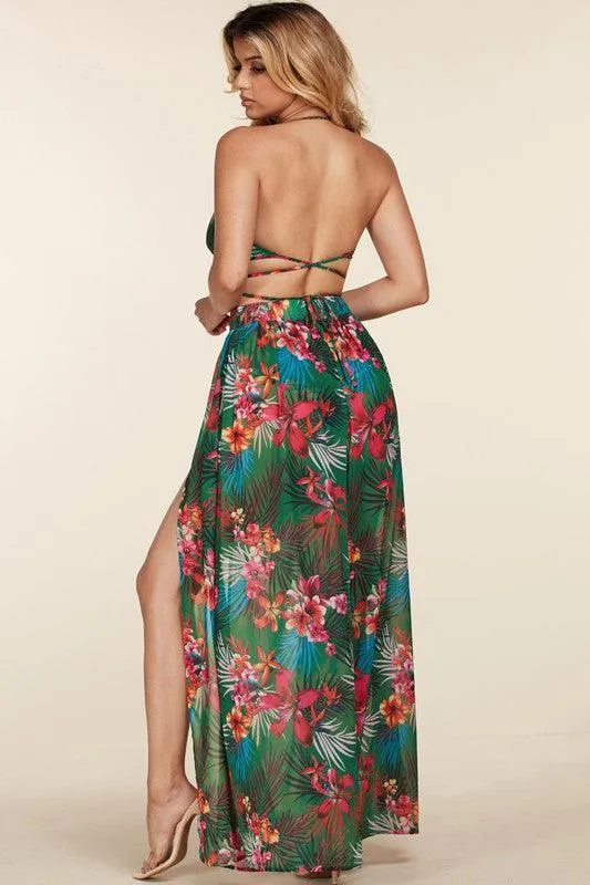 TROPICAL PRINT MAXI DRESS BIKINI STYLE