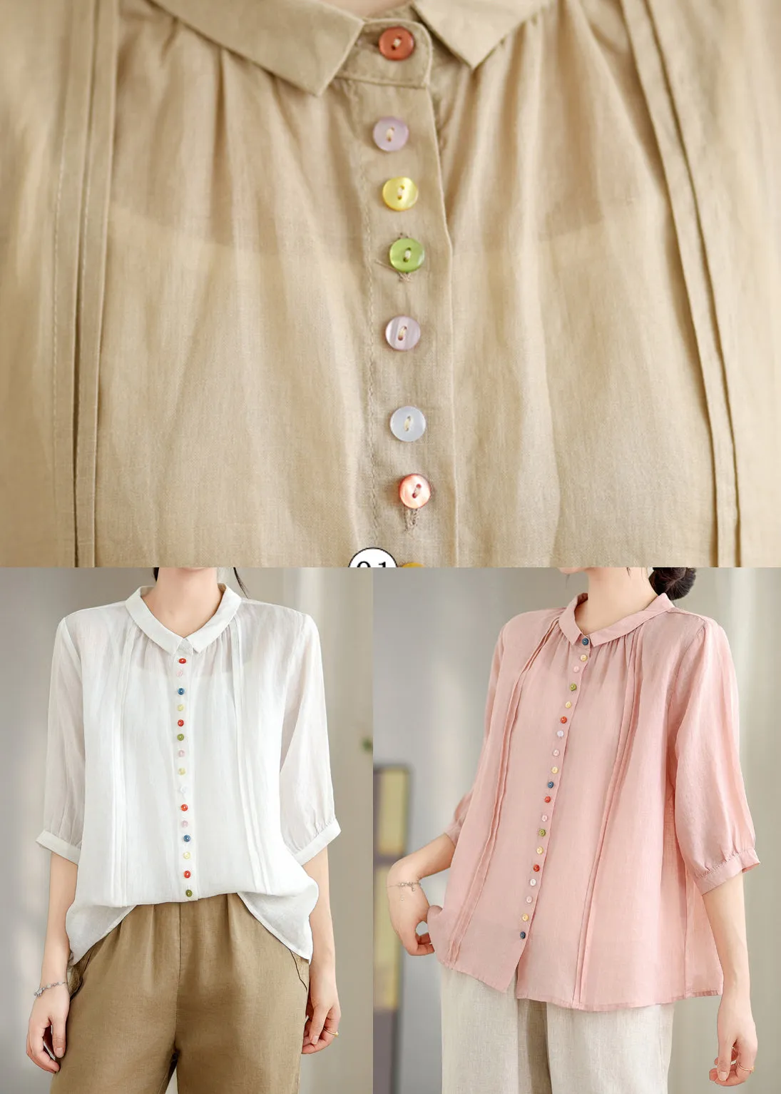 Unique Khaki Oversized Wrinkled Cotton Shirt Top Summer