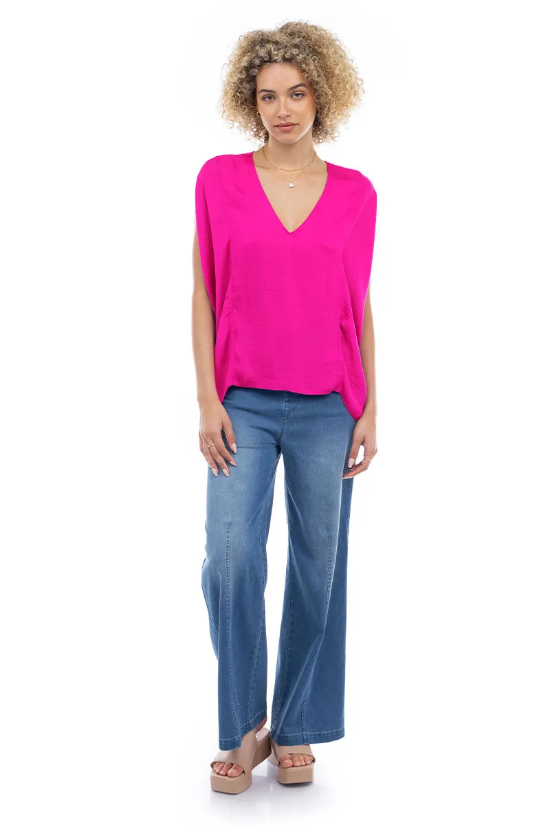 V-Neck Draped Blouse With Elastic Back