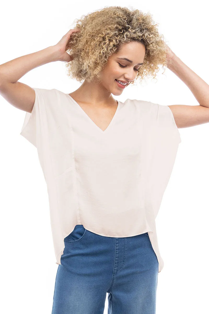 V-Neck Draped Blouse With Elastic Back