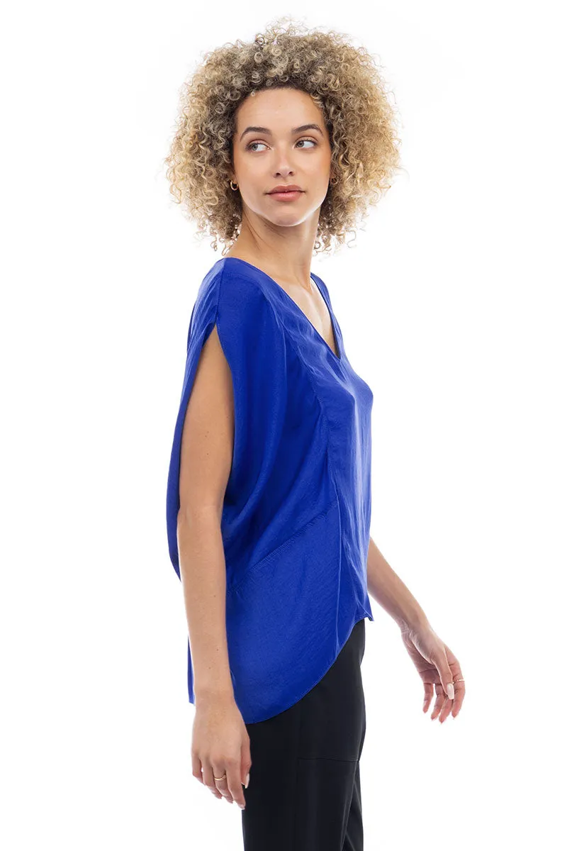 V-Neck Draped Blouse With Elastic Back