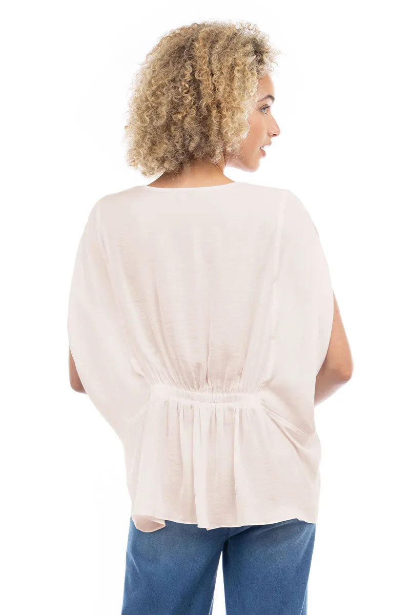 V-Neck Draped Blouse With Elastic Back