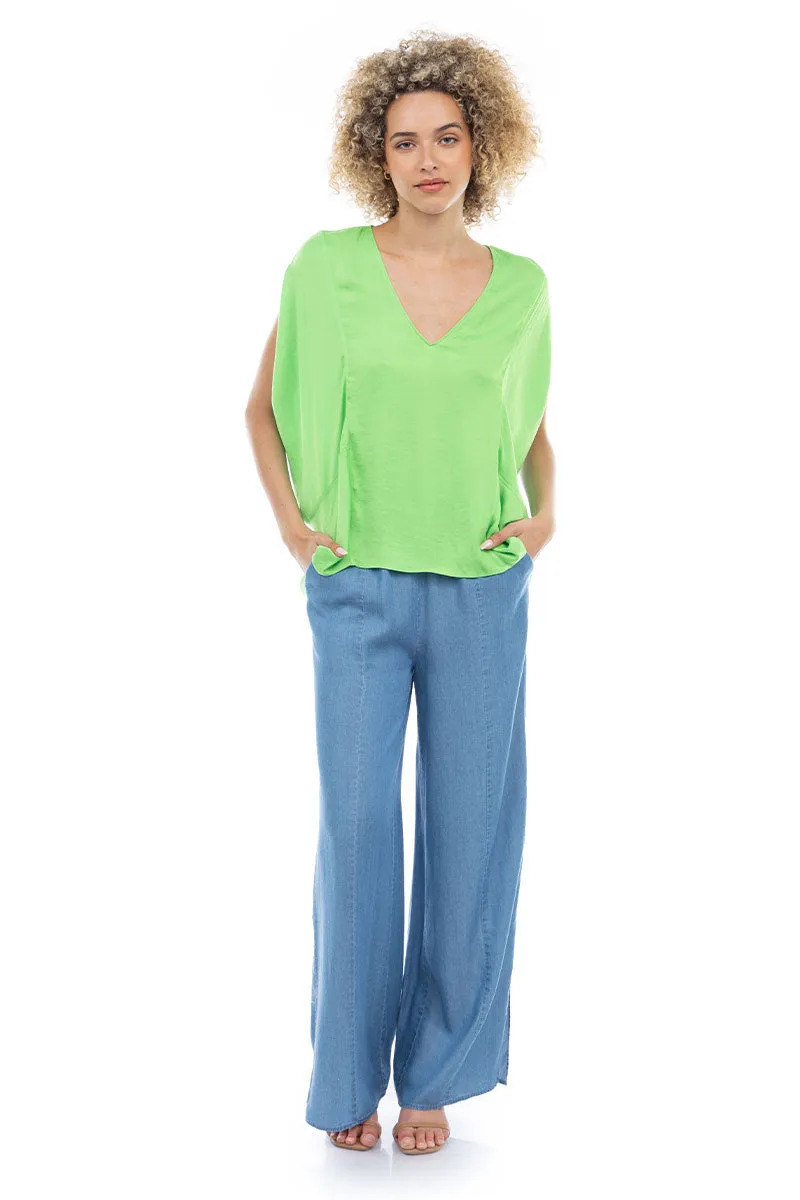V-Neck Draped Blouse With Elastic Back