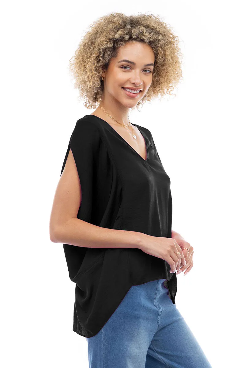 V-Neck Draped Blouse With Elastic Back