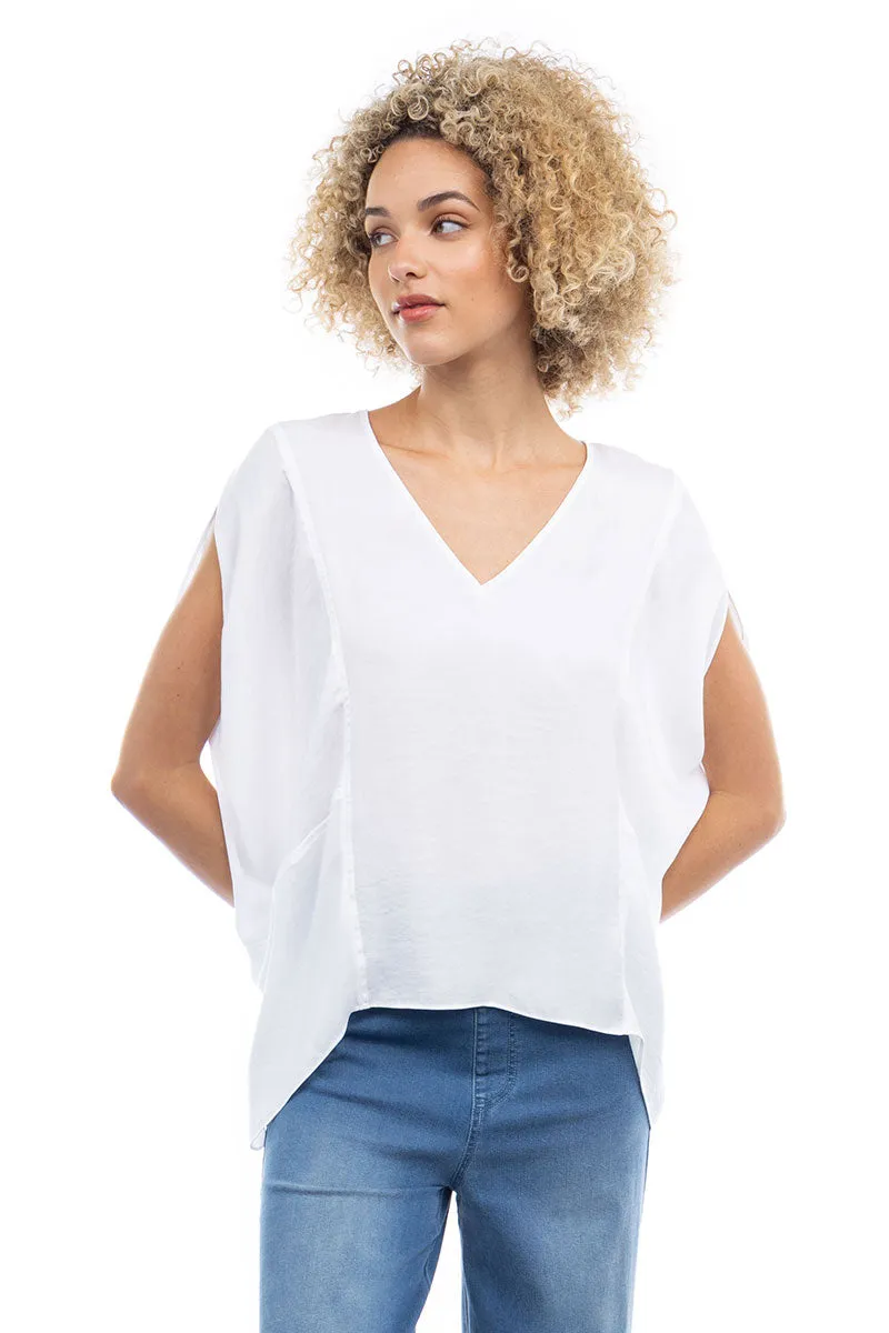 V-Neck Draped Blouse With Elastic Back