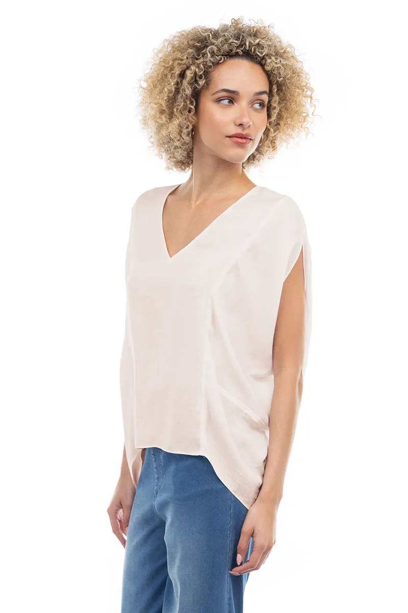 V-Neck Draped Blouse With Elastic Back