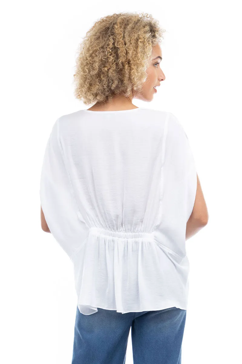 V-Neck Draped Blouse With Elastic Back