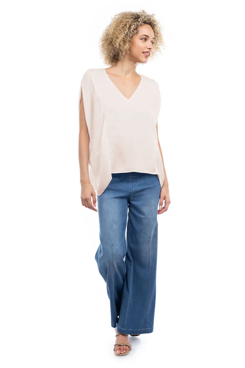 V-Neck Draped Blouse With Elastic Back