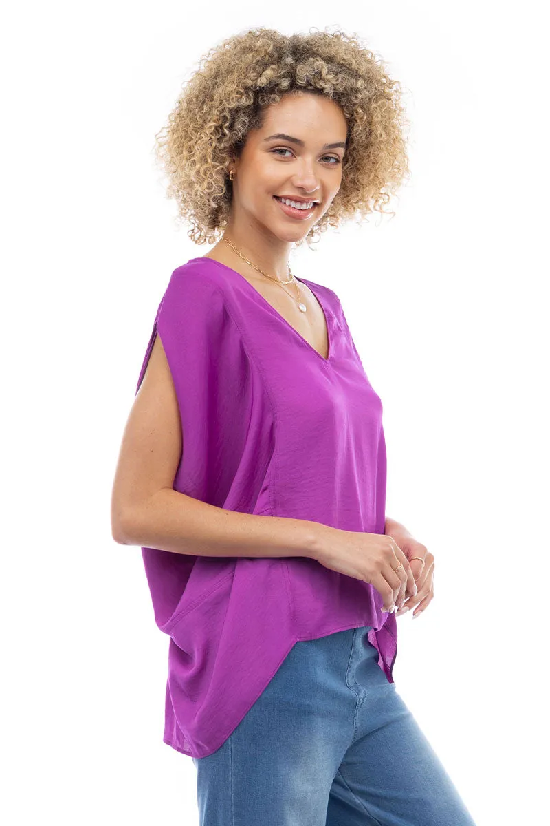 V-Neck Draped Blouse With Elastic Back