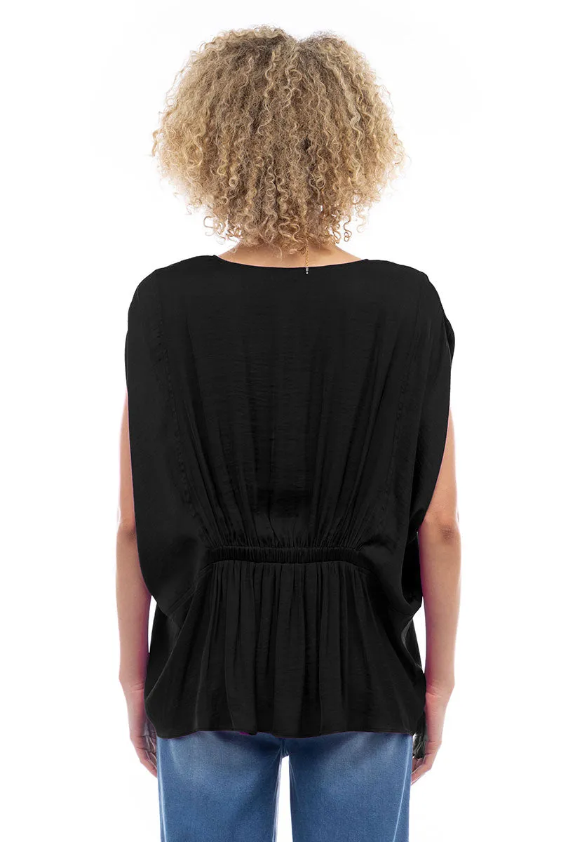 V-Neck Draped Blouse With Elastic Back