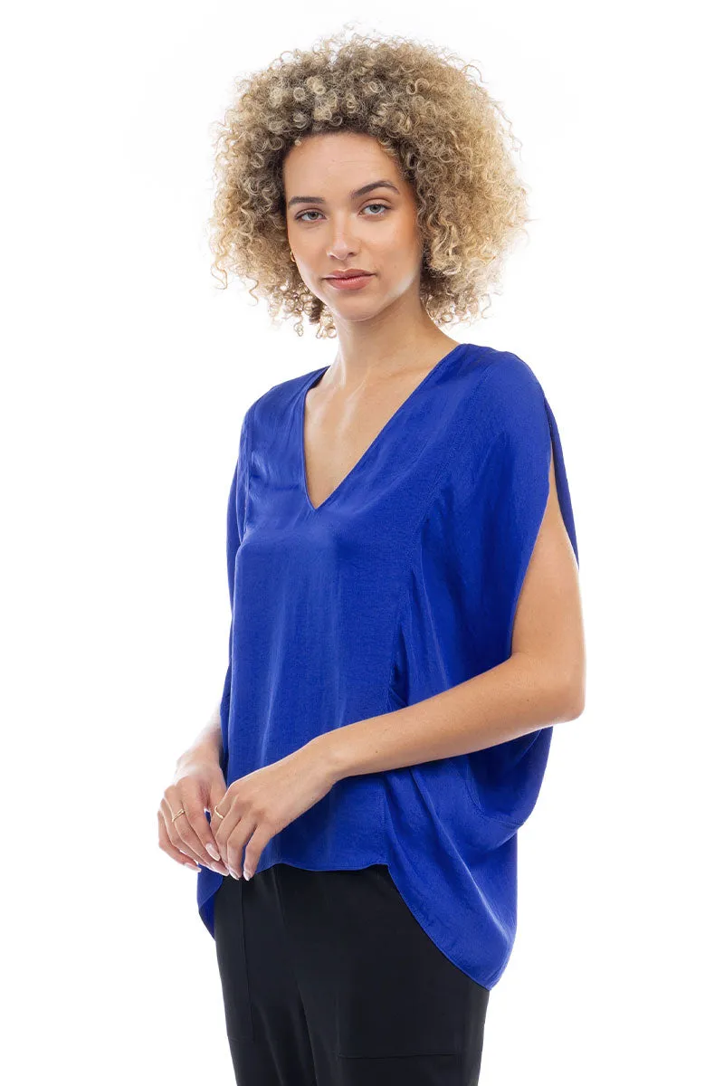 V-Neck Draped Blouse With Elastic Back