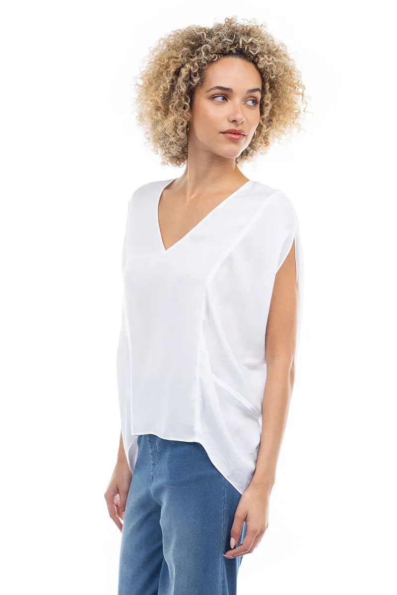 V-Neck Draped Blouse With Elastic Back