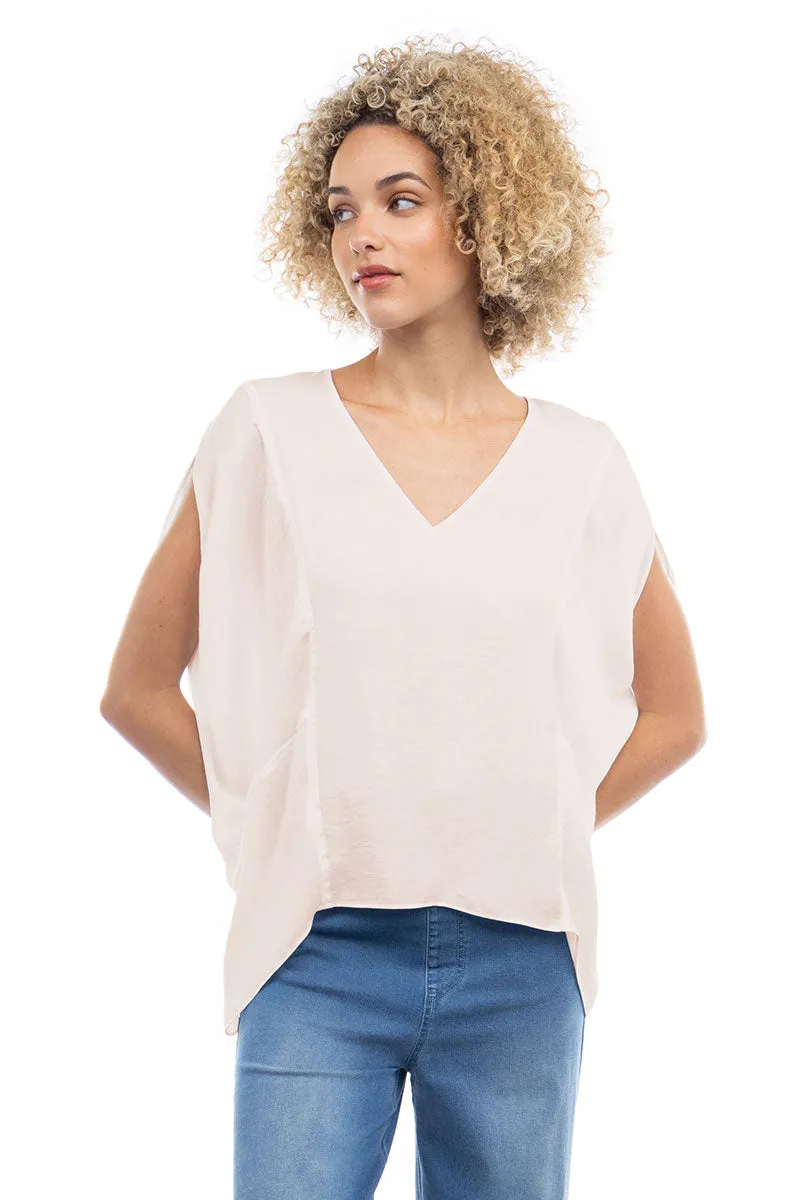 V-Neck Draped Blouse With Elastic Back