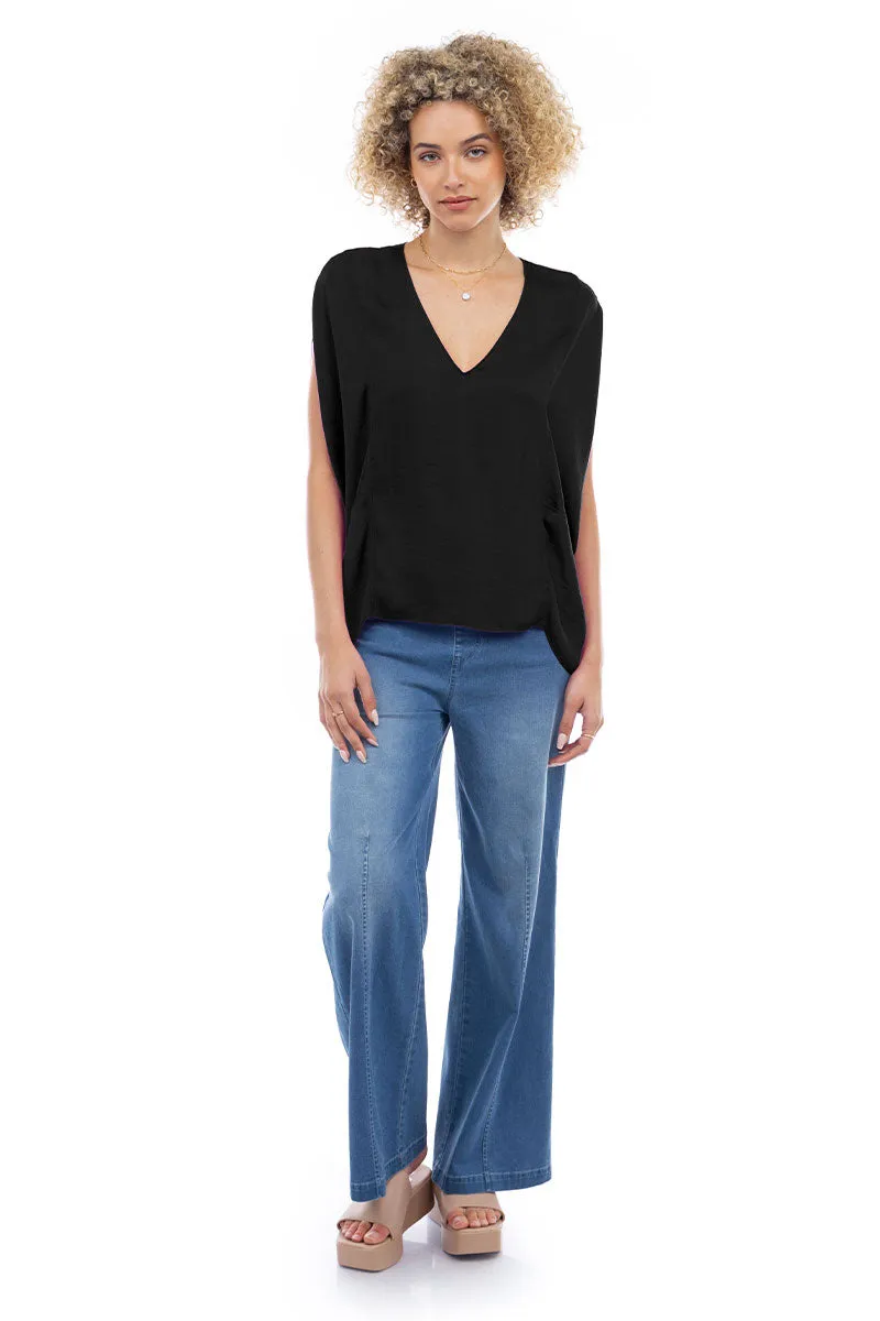 V-Neck Draped Blouse With Elastic Back