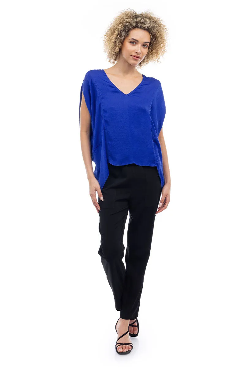 V-Neck Draped Blouse With Elastic Back