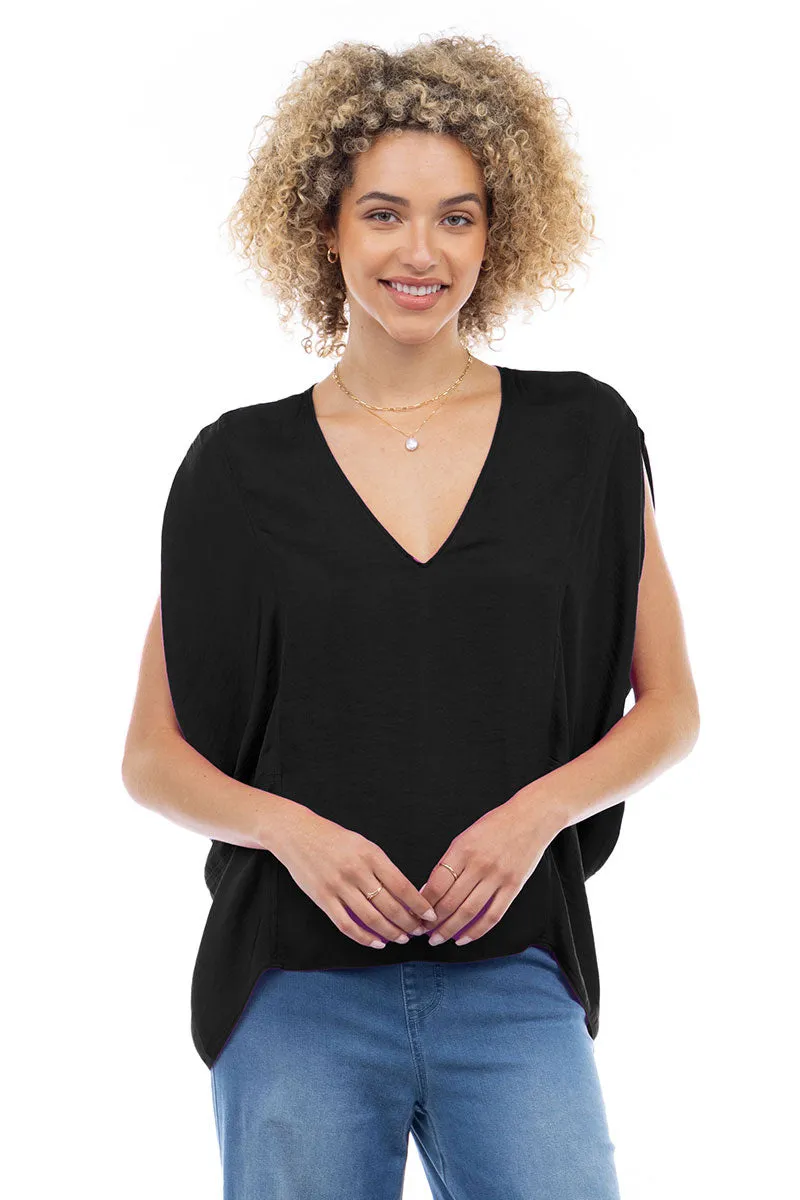 V-Neck Draped Blouse With Elastic Back