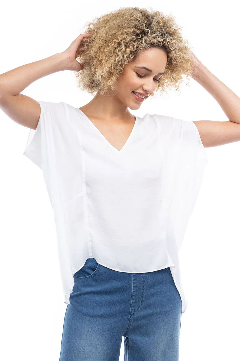 V-Neck Draped Blouse With Elastic Back