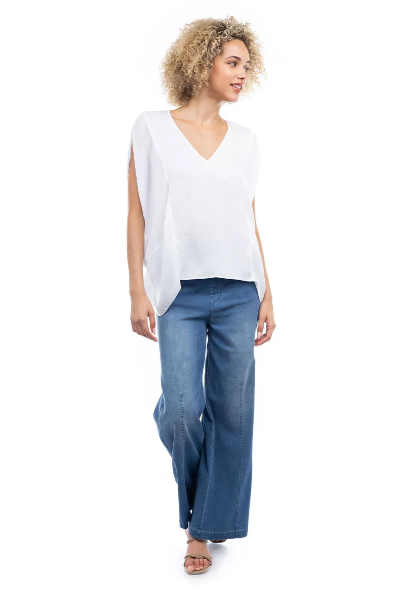 V-Neck Draped Blouse With Elastic Back