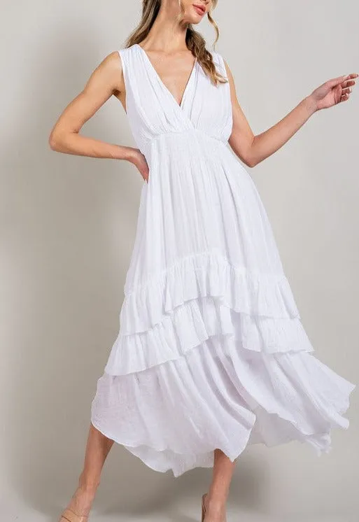V-Neck Ruffle Maxi Dress