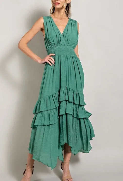V-Neck Ruffle Maxi Dress