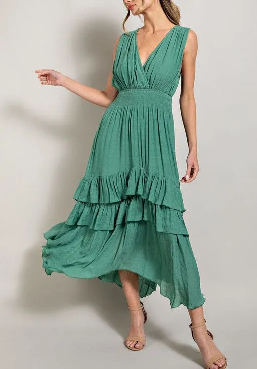 V-Neck Ruffle Maxi Dress