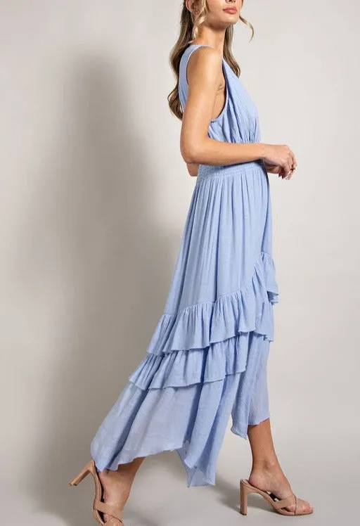 V-Neck Ruffle Maxi Dress