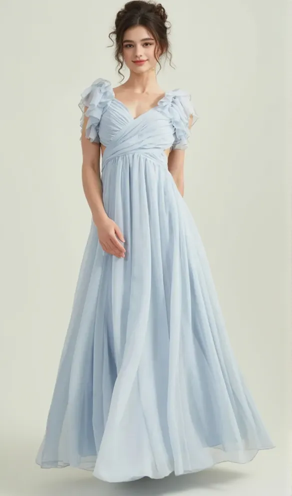 vanessa ruffle sleeves maxi dress in blue