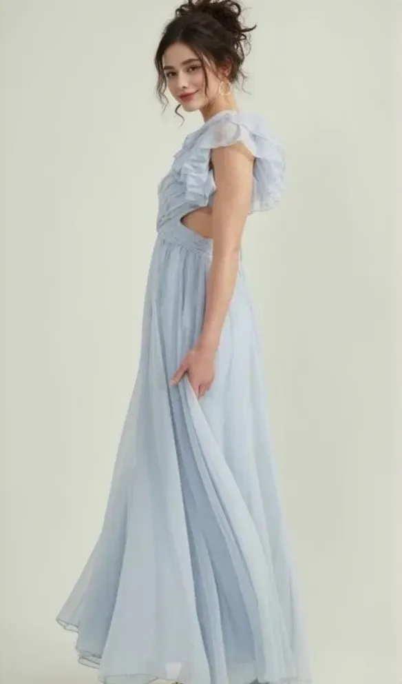 vanessa ruffle sleeves maxi dress in blue
