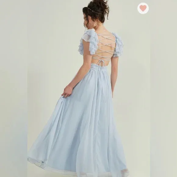 vanessa ruffle sleeves maxi dress in blue