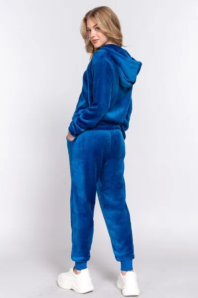 Velvet Zip Up Long Sleeve Hoodie and Joggers Set