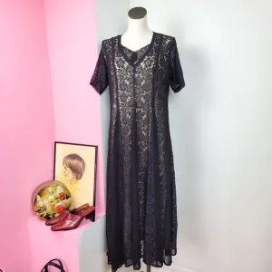 Vintage 90s Navy Lace Overlay Boho Maxi Dress