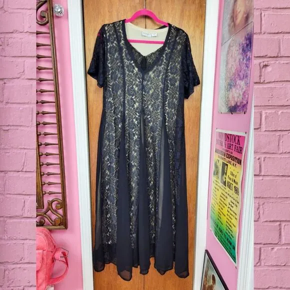 Vintage 90s Navy Lace Overlay Boho Maxi Dress