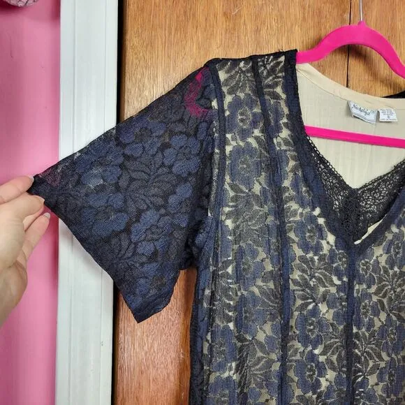 Vintage 90s Navy Lace Overlay Boho Maxi Dress