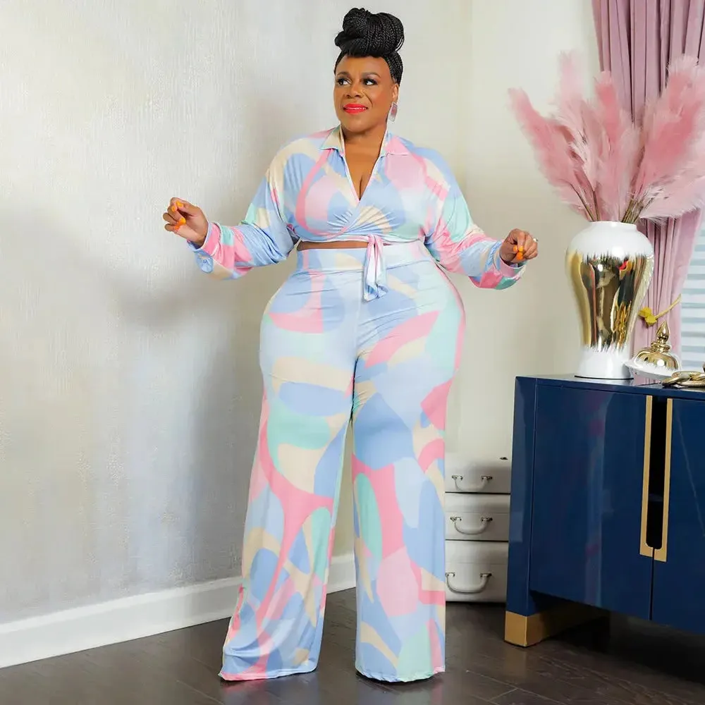 Vintage Wrap Crop Top and Pants Set