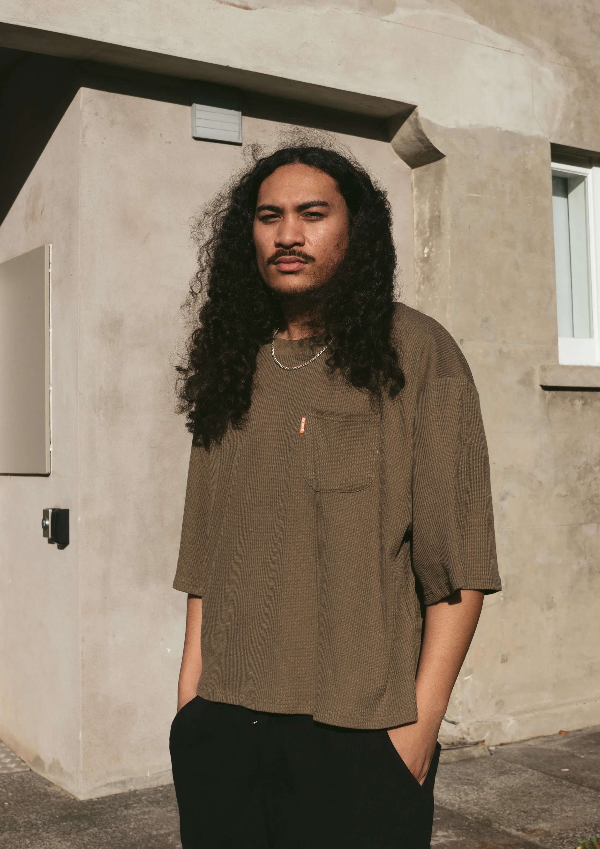 Waffle Boxy T-shirt Olive