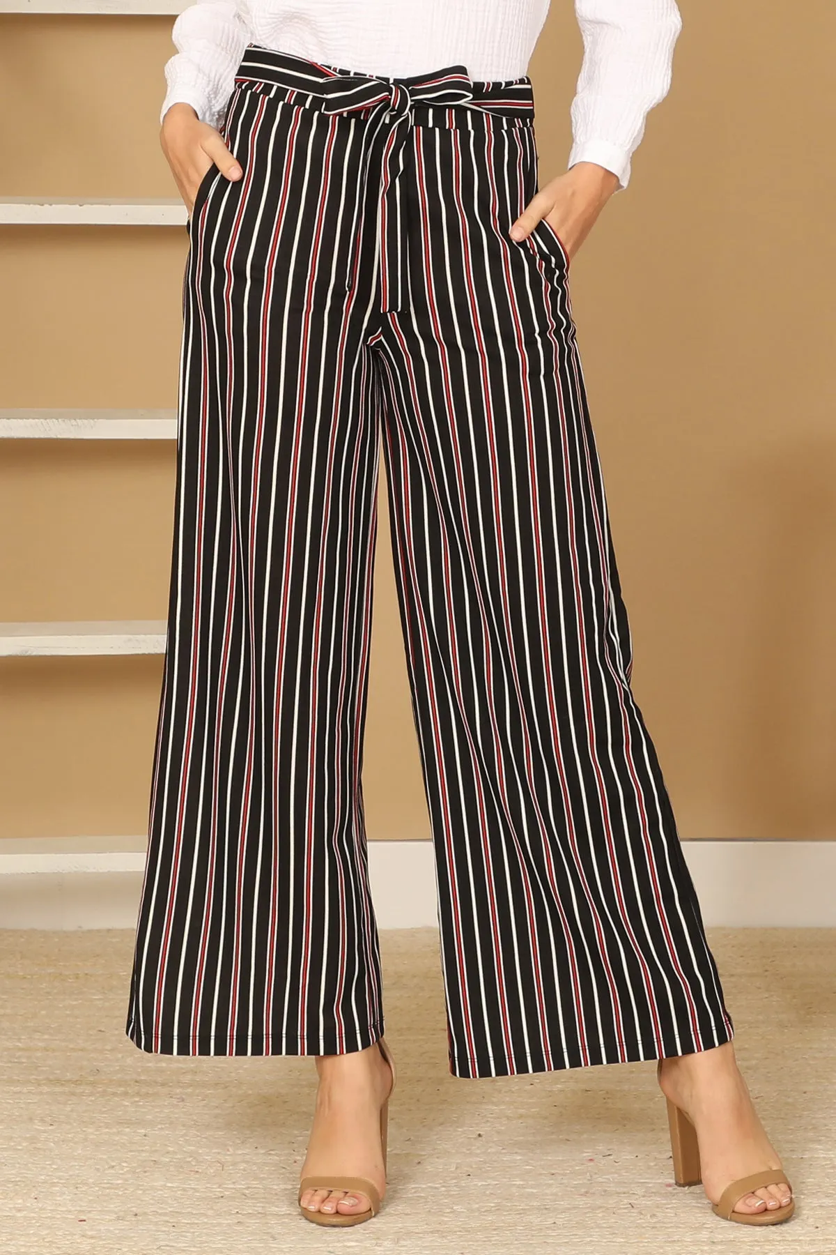 WAIST TIE STRIPE SQUARE PANTS